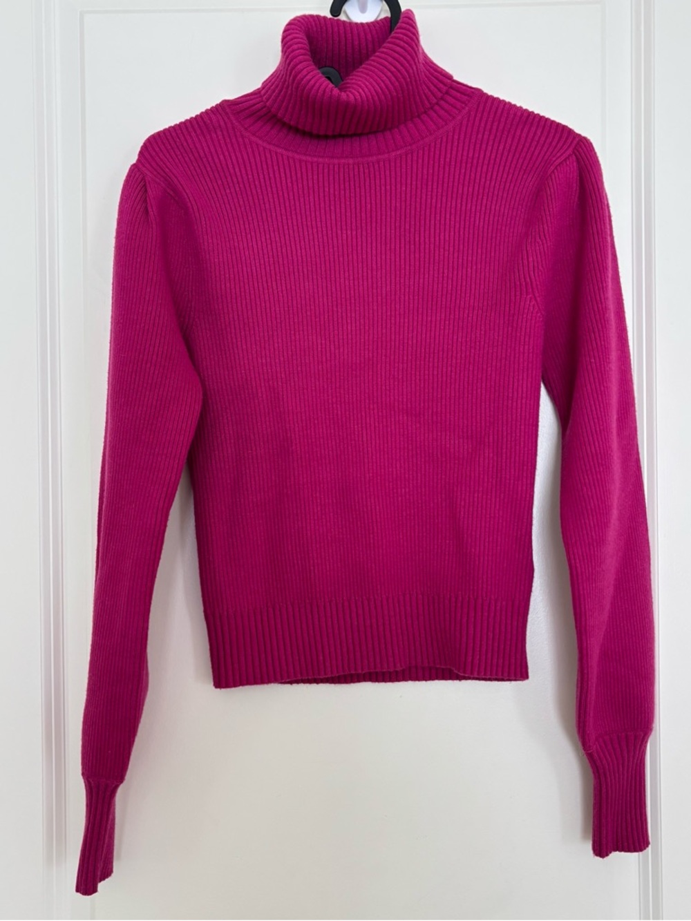 FARM RIO Magenta Ribbed Knit Puff Sleeve Turtleneck Sweater Small S